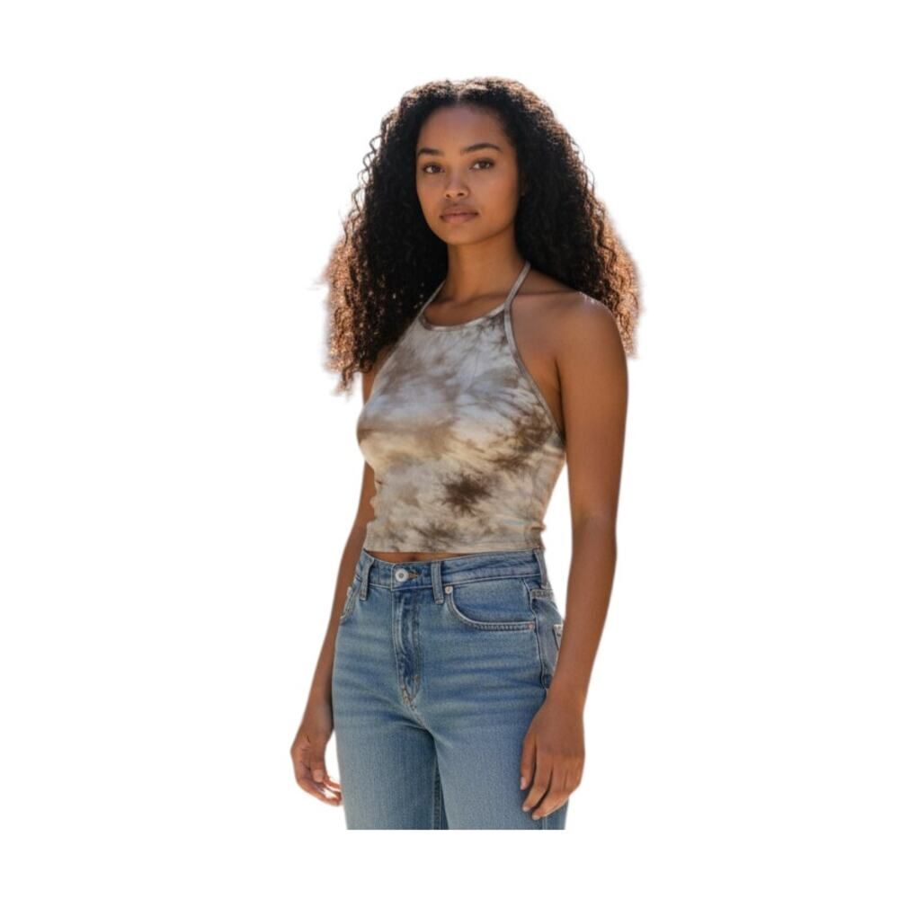 FULL TILT ARMY GREEN TIE DYE CROPPED HALTER TOP SZ.XS GUC.
